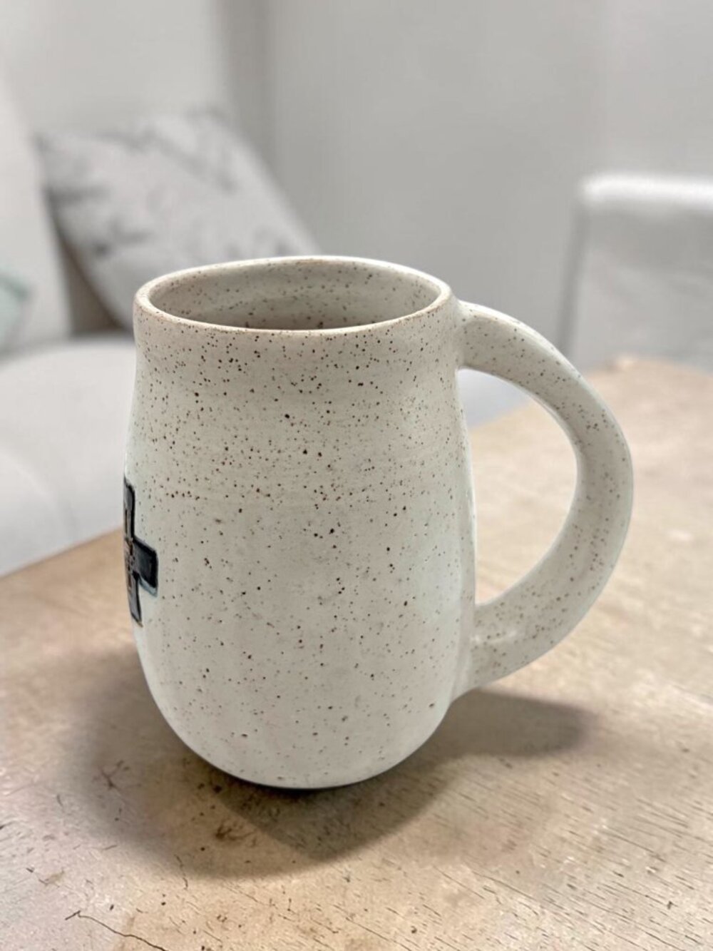VTG Handmade Studio Pottery Mug Southwest Geometric Design Speckled Stoneware